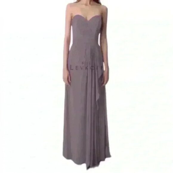 Bill  Levkoff Strapless Chiffon Formal Evening Gown Victorian Lilac Purple 16 - Picture 1 of 15